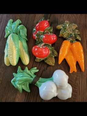 Vintage Hand Painted Ceramic Vegetables Set 3D 1970's Wall Art MCM